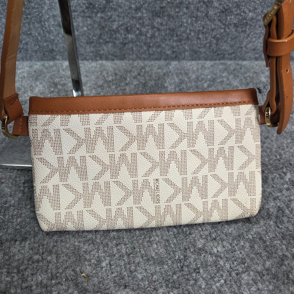 Michael Kors Brown Off White Genuine Leather Signature Logo Belt Bag Fanny Pack - Picture 8 of 16